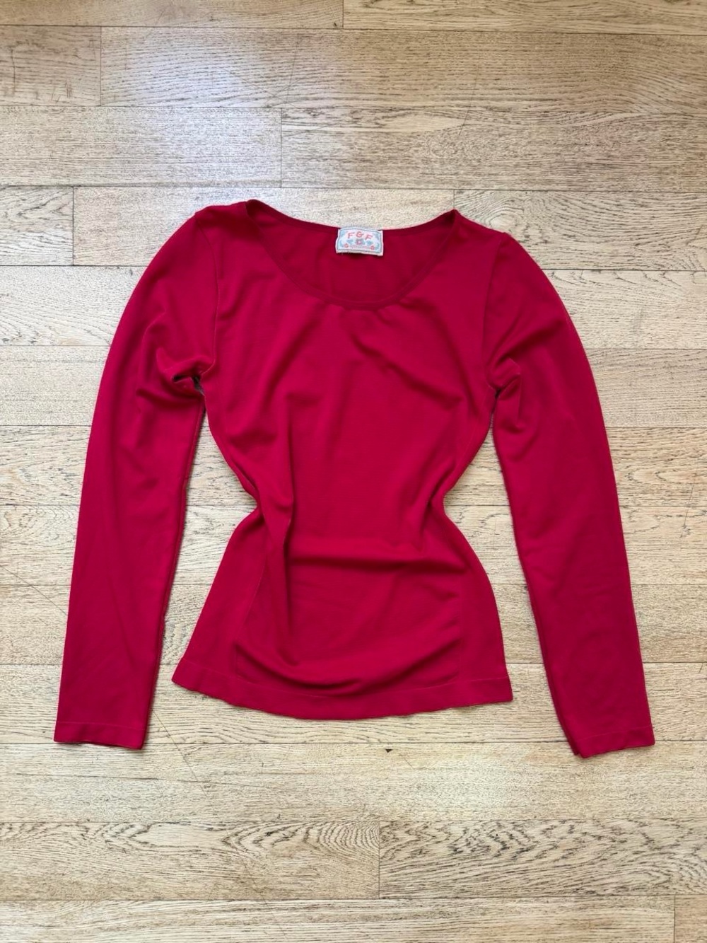 F&F Red Scoop Neck Long Sleeve Top